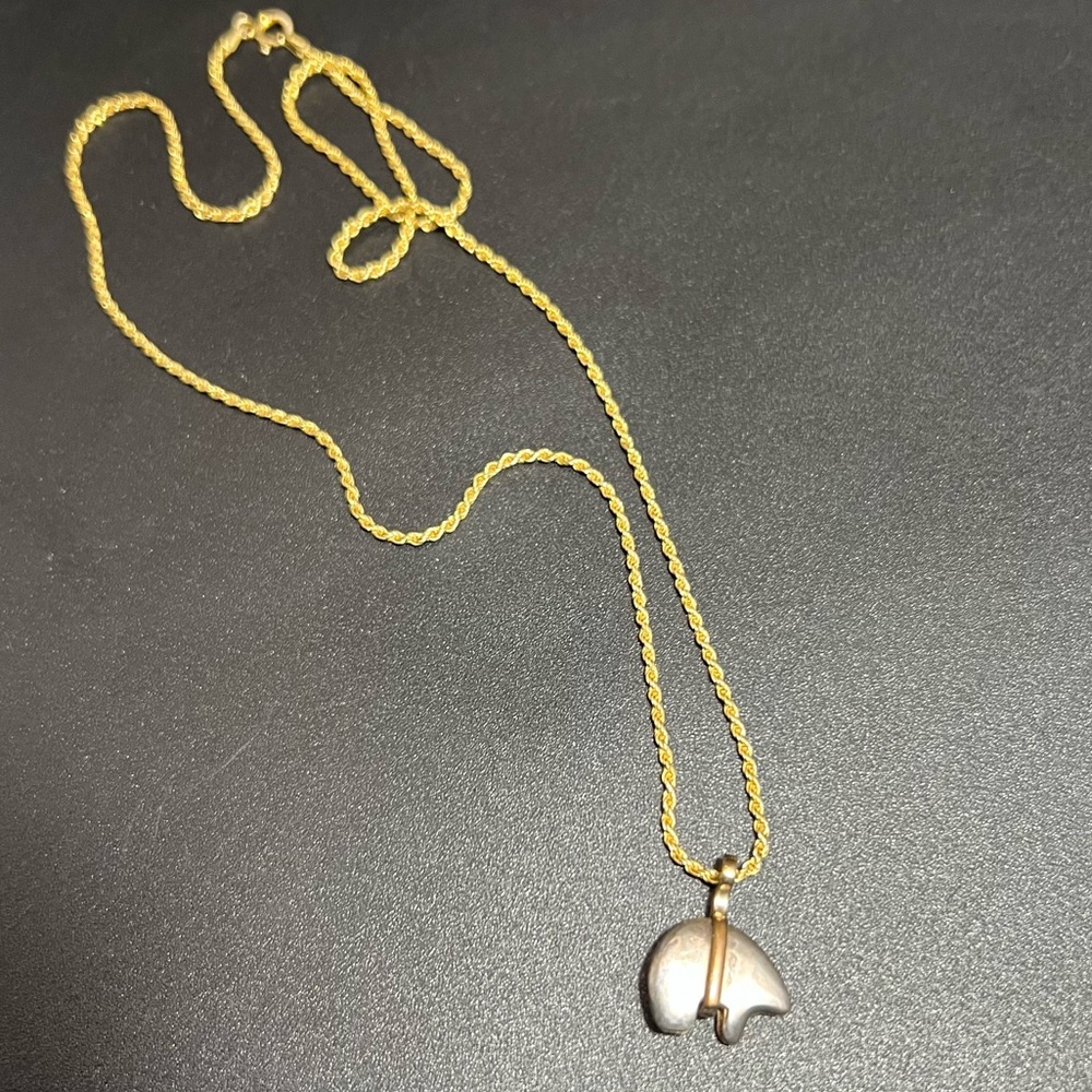Vtg Two Tone Sterling Silver Navajo Bear Pendant on Gold Plated Danecraft Chain